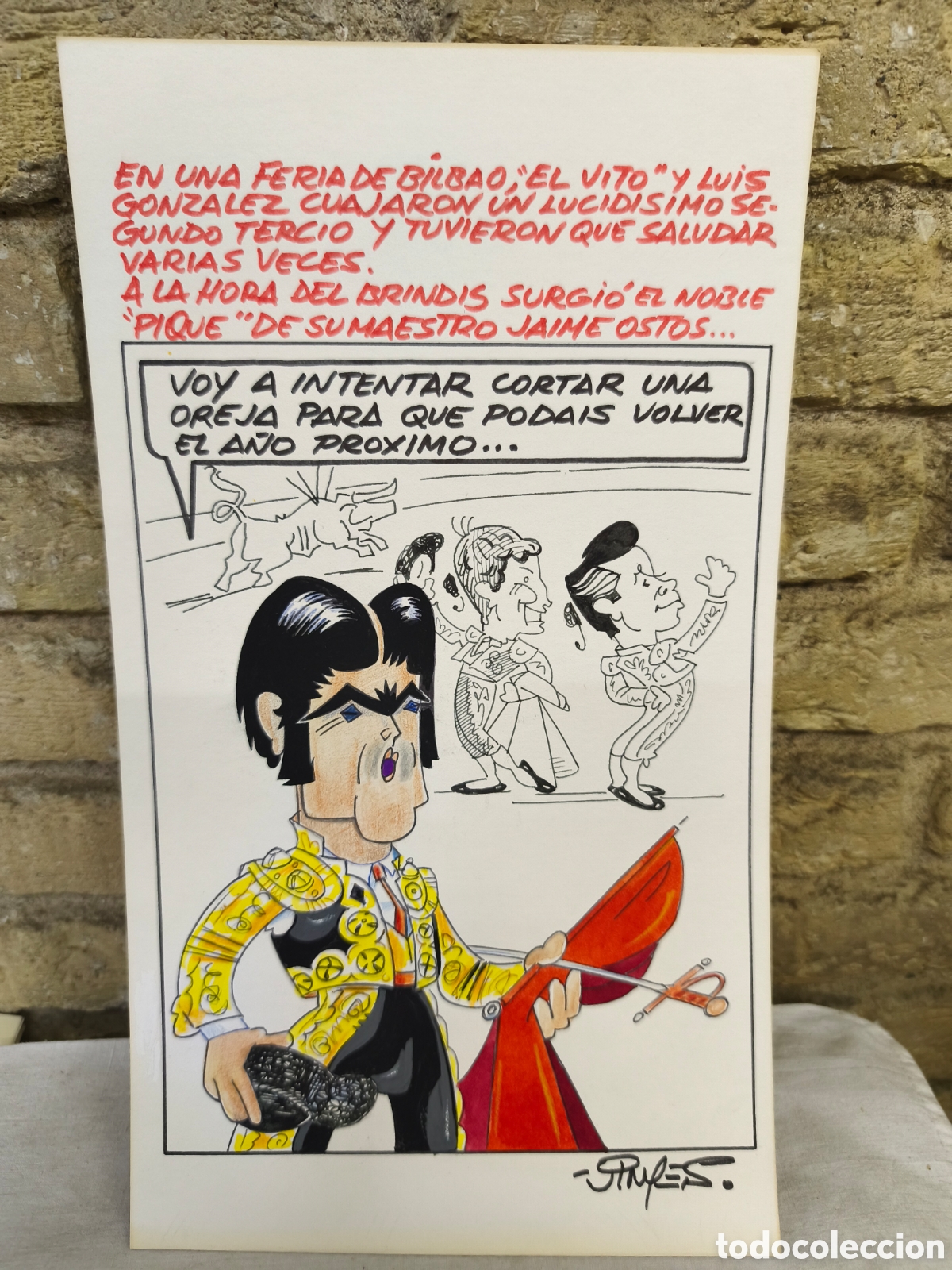 Bullfighting: Dibujo original toreo humor, Vinyes, 35cm x 20cm