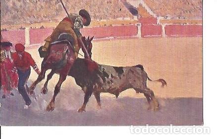 Tauromachie: TARJETA POSTAL NUM 436 UN PUYAZO EN TODO LO ALTO MARIANO BERTUCHI EDICION VICTORIA N COLL SALIETI TA