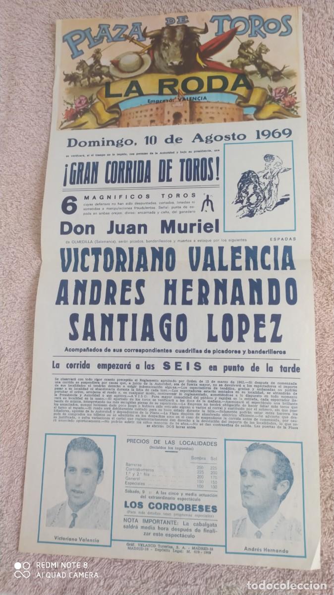 Tauromachie: CARTEL TOROS PLAZA DE LA RODA ALBACETE 1969 -VICTORIANO VALENCIA SANTIAGO LOPEZ ANDRES HERNANDO