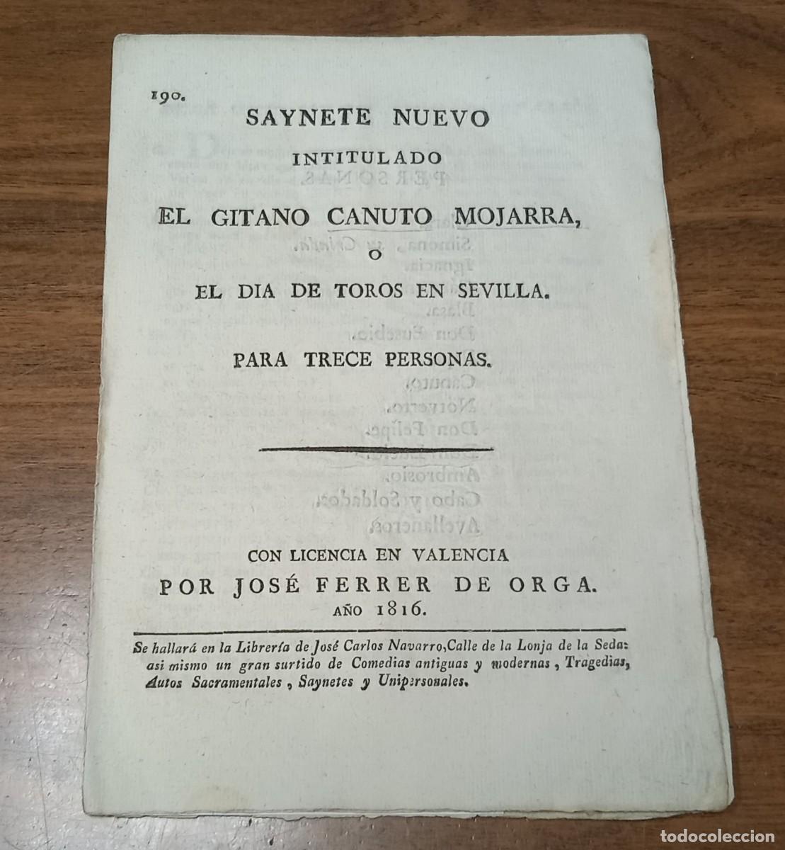 Tauromaquia: SAYNETE NUEVO INTITULADO: &rdquo;EL GITANO CANUTO MOJARRA&rdquo;, o el d&iacute;a de toros en Sevilla (1816)
