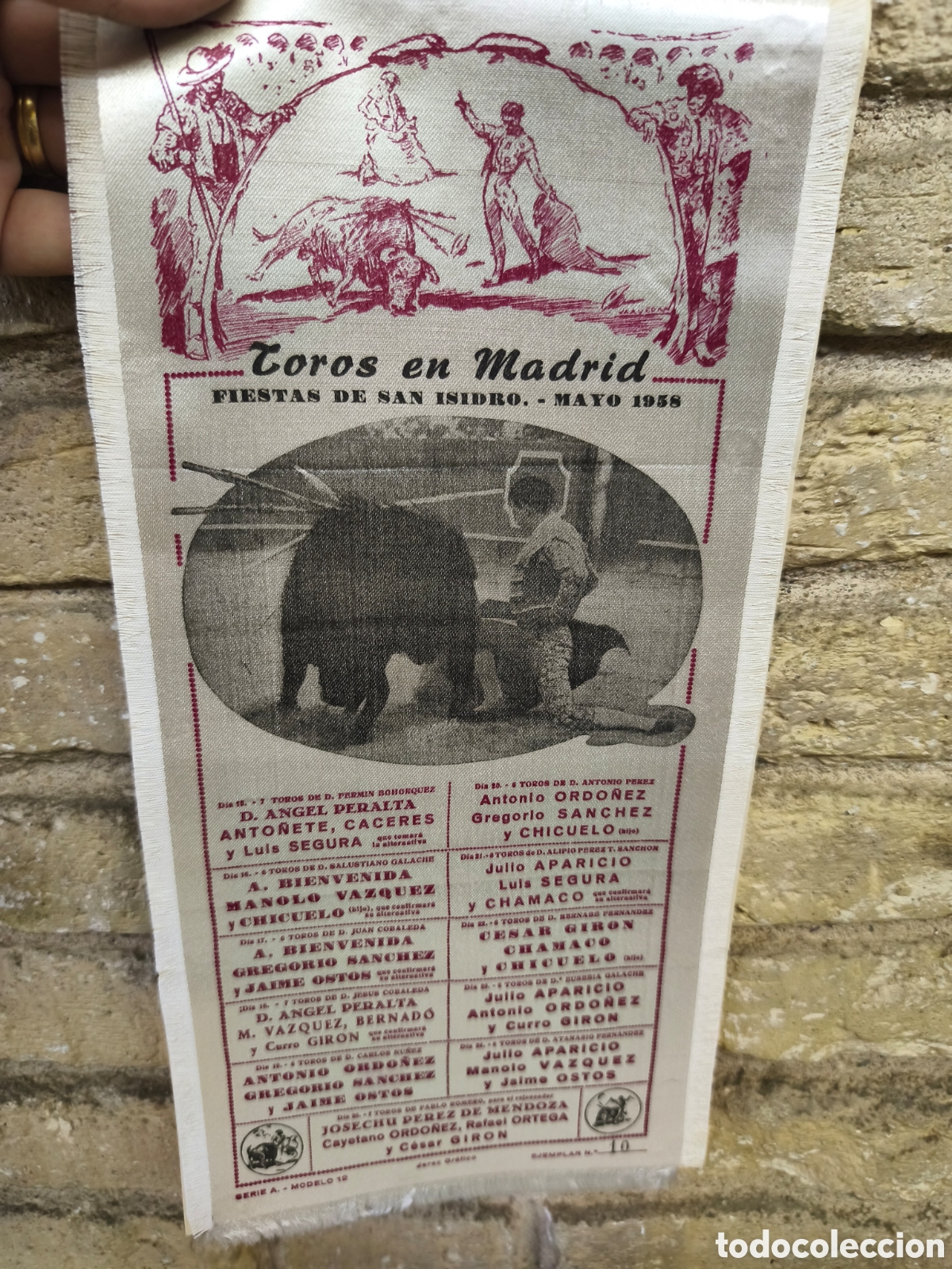 Tauromaquia: Cartel de toros en Madrid, tela, 1958, san isidro