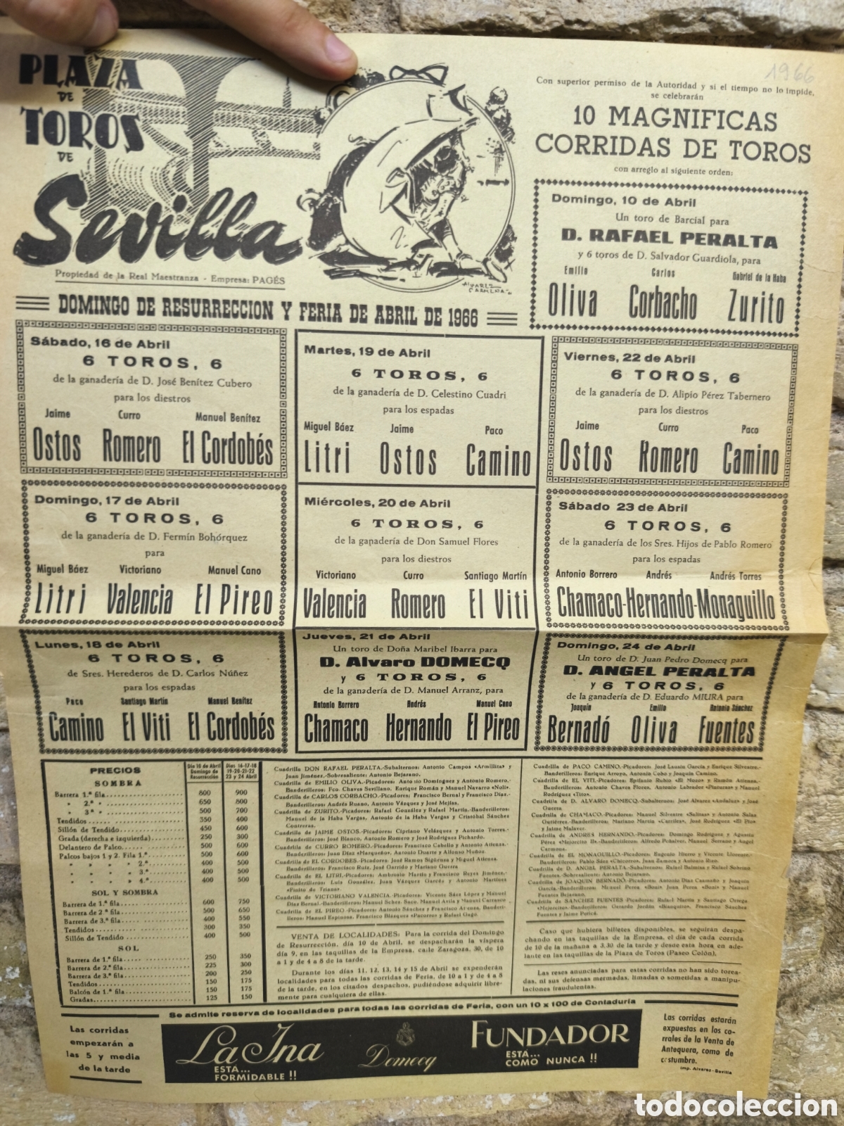 Tauromaquia: 1966 cartel plaza toros de Sevilla