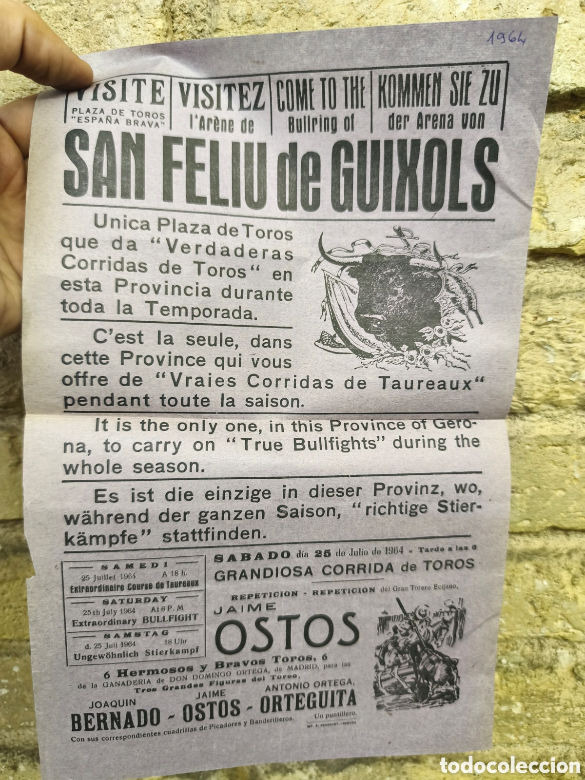 Tauromaquia: 1964 cartel toros San Feliu de Gu&iacute;xols