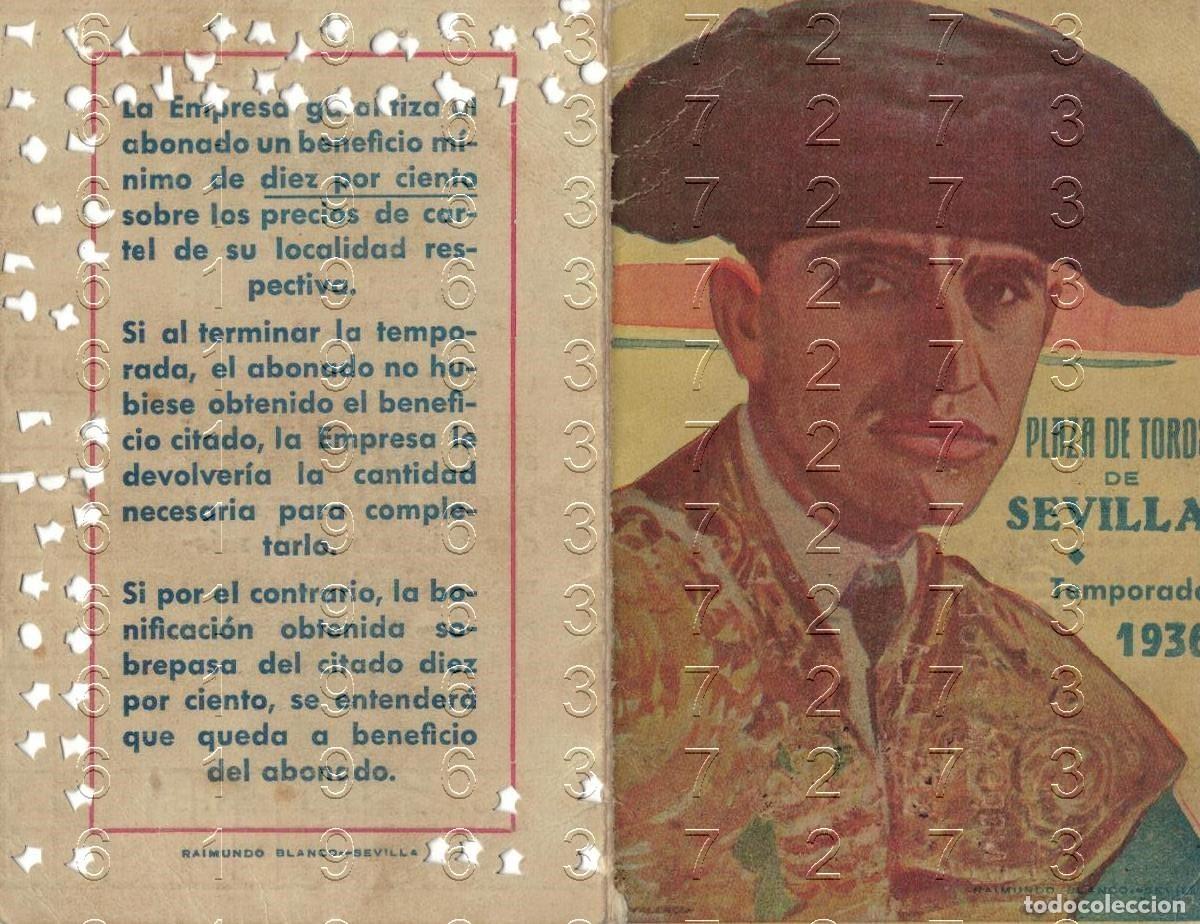 Tauromaquia: SEVILLA 1936 CARNET ABONO DE LA REAL MAESTRANZA PALCO SOMBRA B50