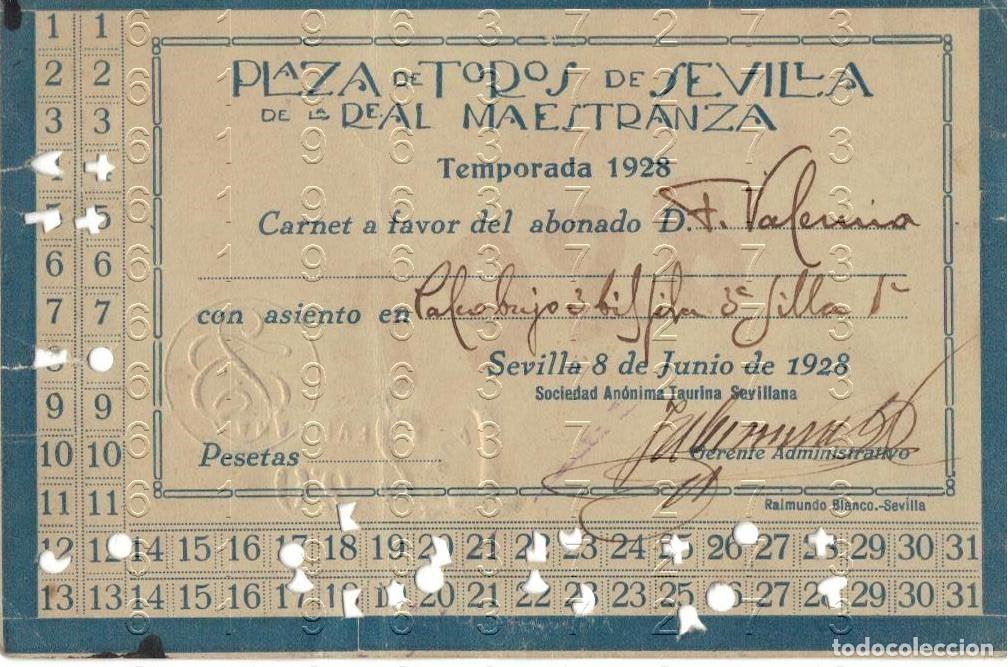 Tauromaquia: SEVILLA 1928 CARNET ABONO DE LA REAL MAESTRANZA PALCO B50