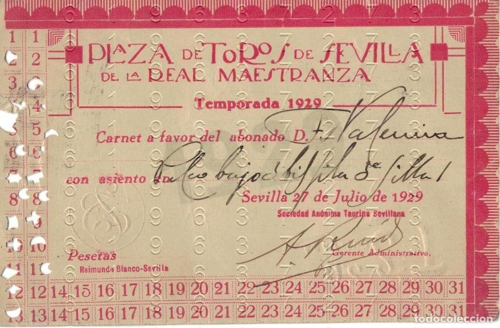 Tauromaquia: SEVILLA 1929 CARNET ABONO DE LA REAL MAESTRANZA PALCO B50