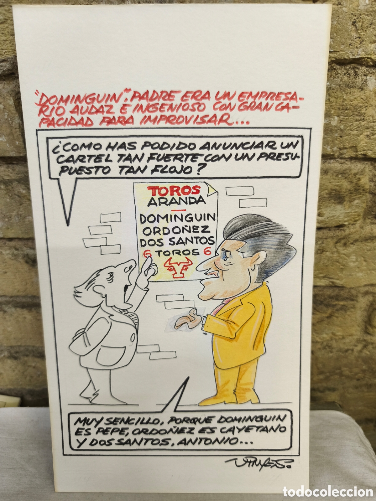 Tauromaquia: Dibujo original toreo humor, Vinyes, 26cm x 17cm