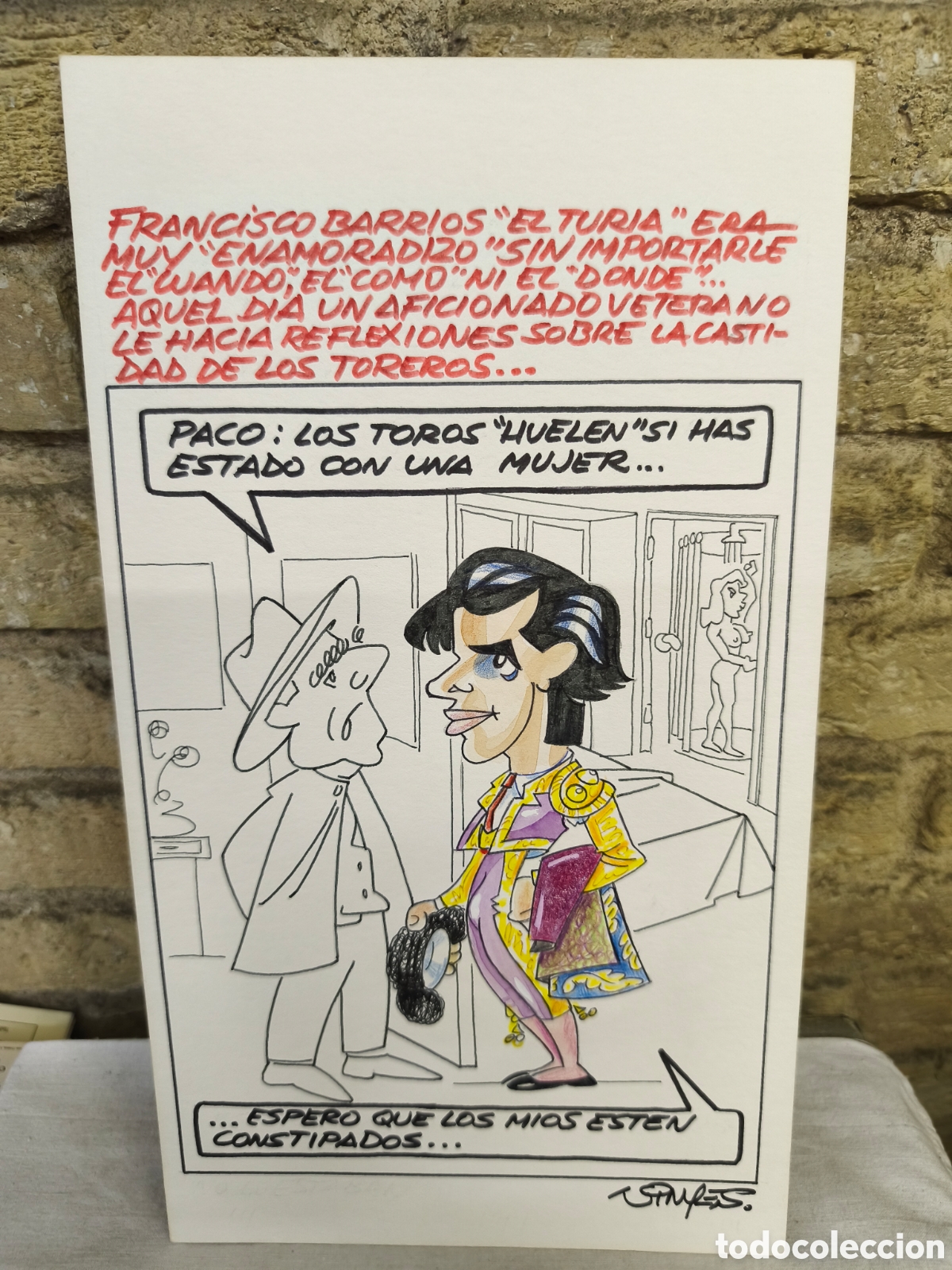 Tauromaquia: Dibujo original toreo humor, Vinyes, 26cm x 17cm