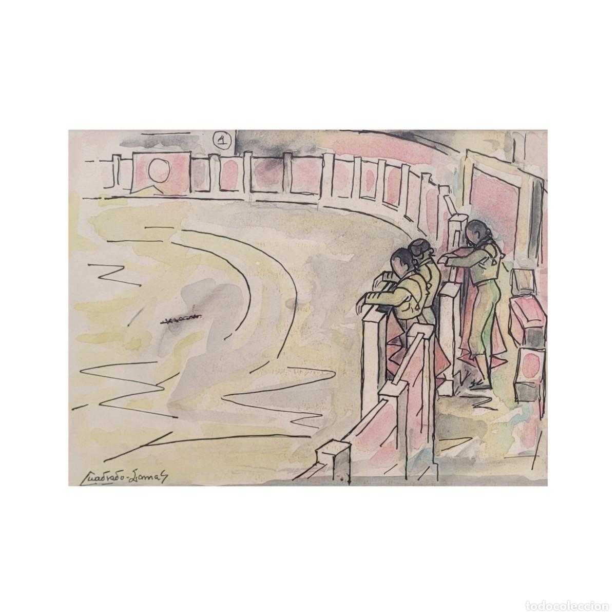 Tauromaquia: Acuarela &rdquo;Plaza de toros&rdquo; Felix Cuadrado Lomas, s. XX - Grupo Simancas