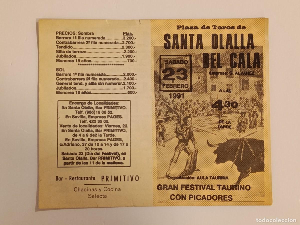 Tauromaquia: PROGRAMA TAURINO PLAZA DE TOROS DE SANTA OLALLA DE CALA. 1991