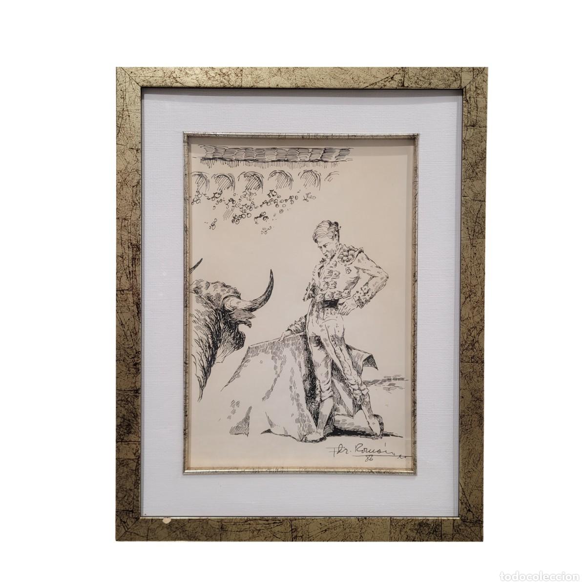 Tauromaquia: Dibujo a plumilla &rdquo;Toro / tauromaquia / torero&rdquo; Fern&aacute;ndez Rom&aacute;n, 1986 - Firmado