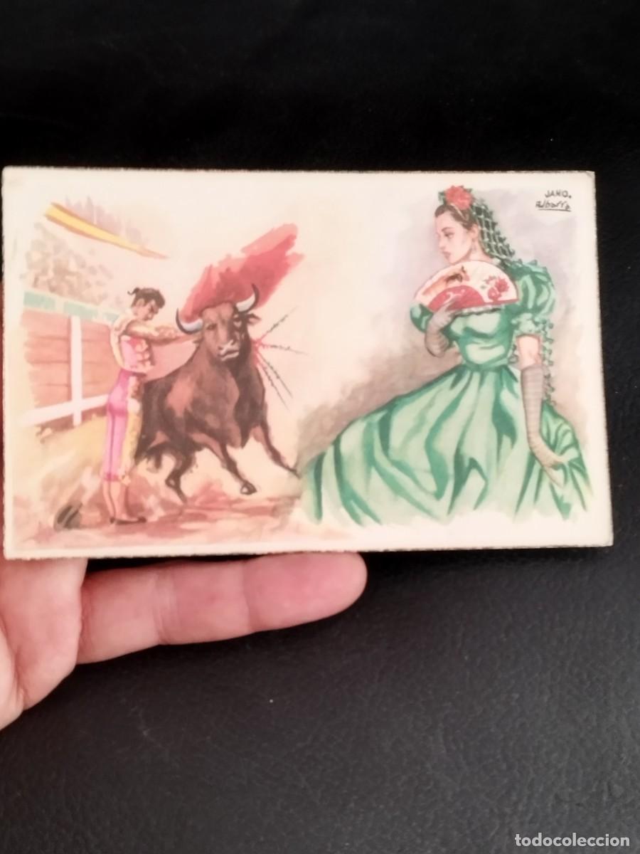 Tauromaquia: Tarjeta postal con ilustraci&oacute;n de tauromaquia firmada por Jano y atribuida al artista A. Ibarra.