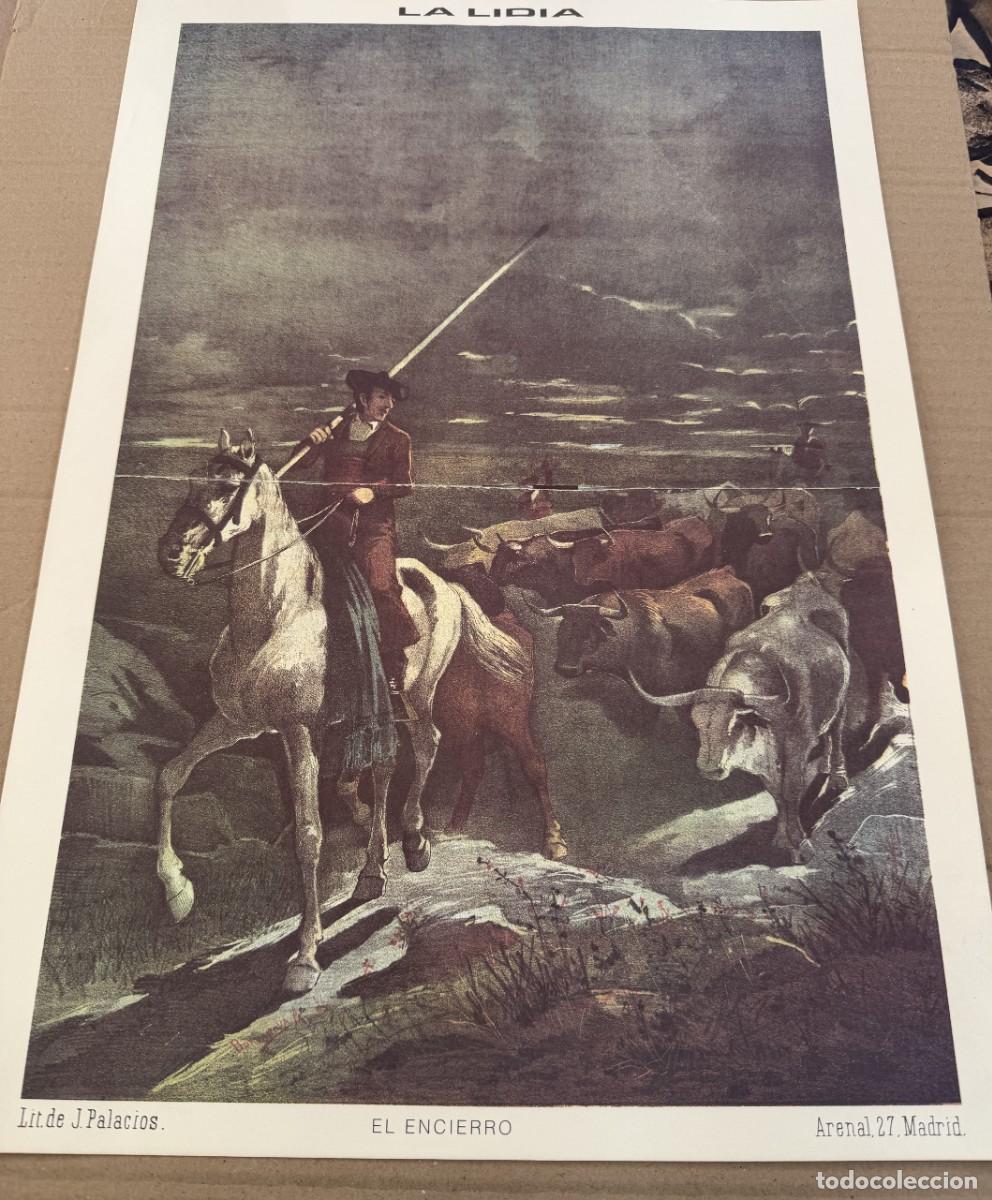 Tauromaquia: S1-REPRODUCCION DE LITOGRAFIA TITULADA EL ENCIERRO PUBLICADA EN UNA REVITA TAURINA EN 1.900