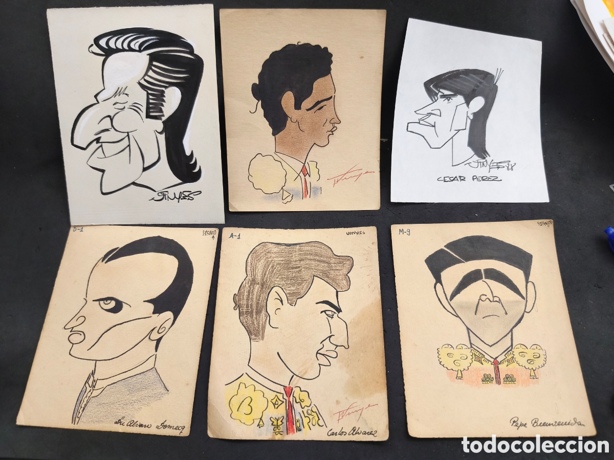 Tauromaquia: Lote 6 dibujos toreo, Vinyes, 16cm x 12cm