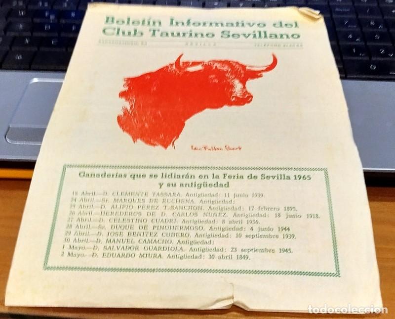 Tauromaquia: SEVILLA, 1965, BOLETIN INFORMATIVO DEL CLUB TAURINO SEVILLANO, 4 PAGINAS