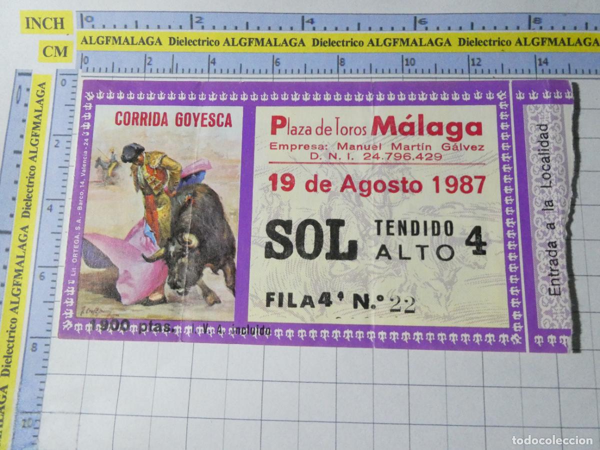 Tauromaquia: ENTRADA TOROS TOREROS CORRIDA PLAZA M&Aacute;LAGA. 19 AGOSTO 1987 PUBLICIDAD SEAT. 594