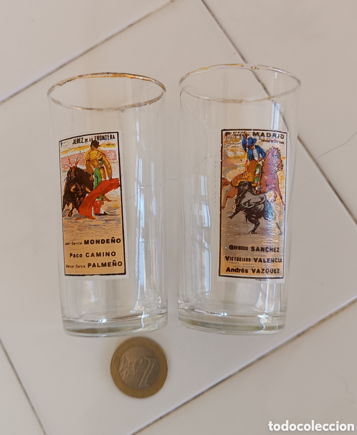 Tauromaquia: 2 Mini Vasos TOROS/toreo, tem&aacute;tica taurina, pases.