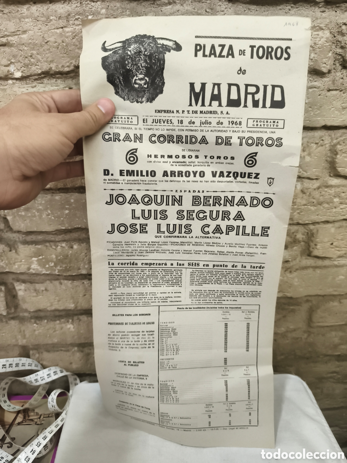 Tauromaquia: Cartel plaza de toros Madrid 1968