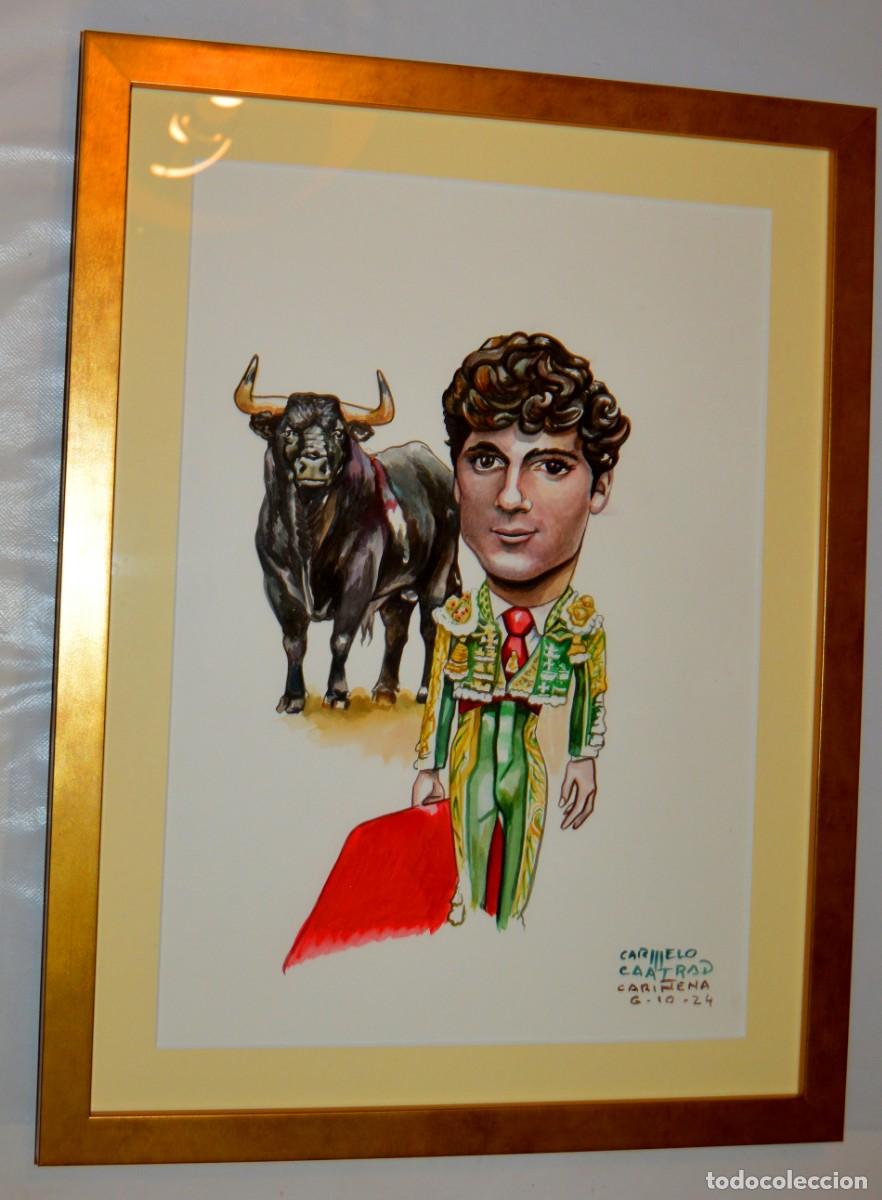 Tauromaquia: TOREO JORGE ISIEGAS - CARICATURA CARMELO CAATRAD - ACUARELA - ENMARCADA - 40 X 30 CMS