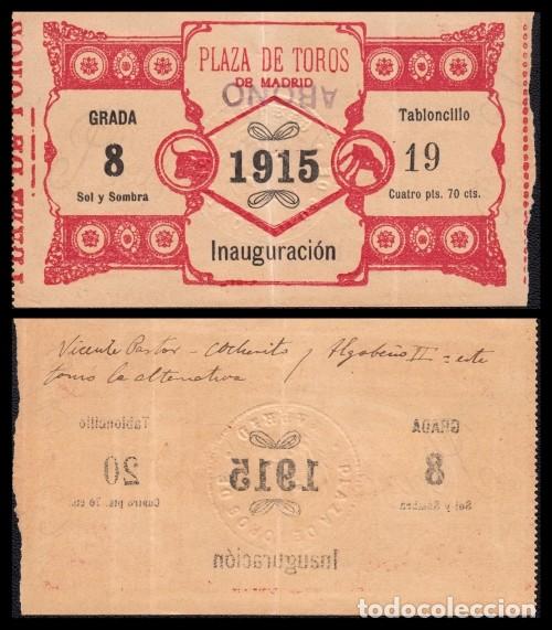 Tauromaquia: Entrada plaza de toros de Madrid 1915. Vicente Pastor, Cocherito y Algabe&ntilde;o II