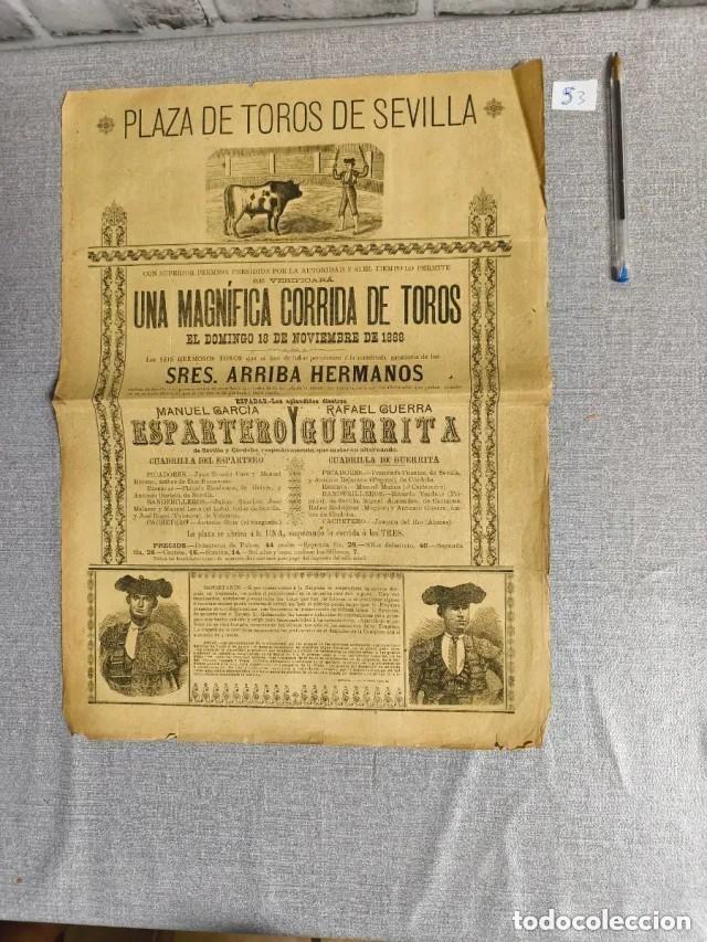 Tauromaquia: Cartel original de la Plaza de Toros de Sevilla del domingo 18 de noviembre de 1888