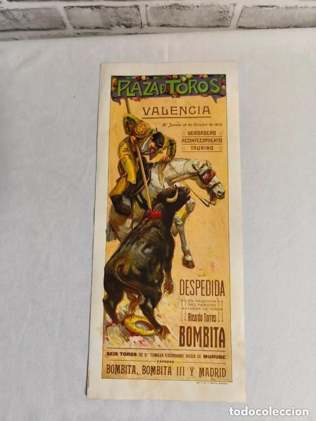 Bullfighting: Cartel original de la Plaza de Toros de Valencia de 1913.