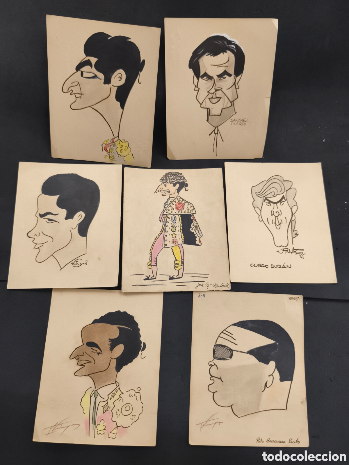 Tauromaquia: Lote 7 dibujos toreo, Vinyes, 15cm x 12cm
