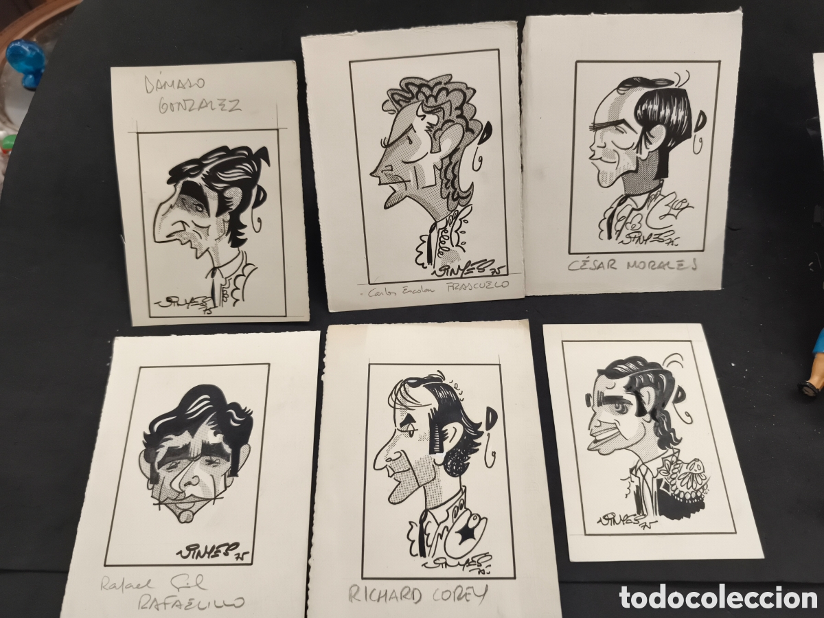 Tauromaquia: Lote 6 dibujos toreo, Vinyes, 15cm x 12cm