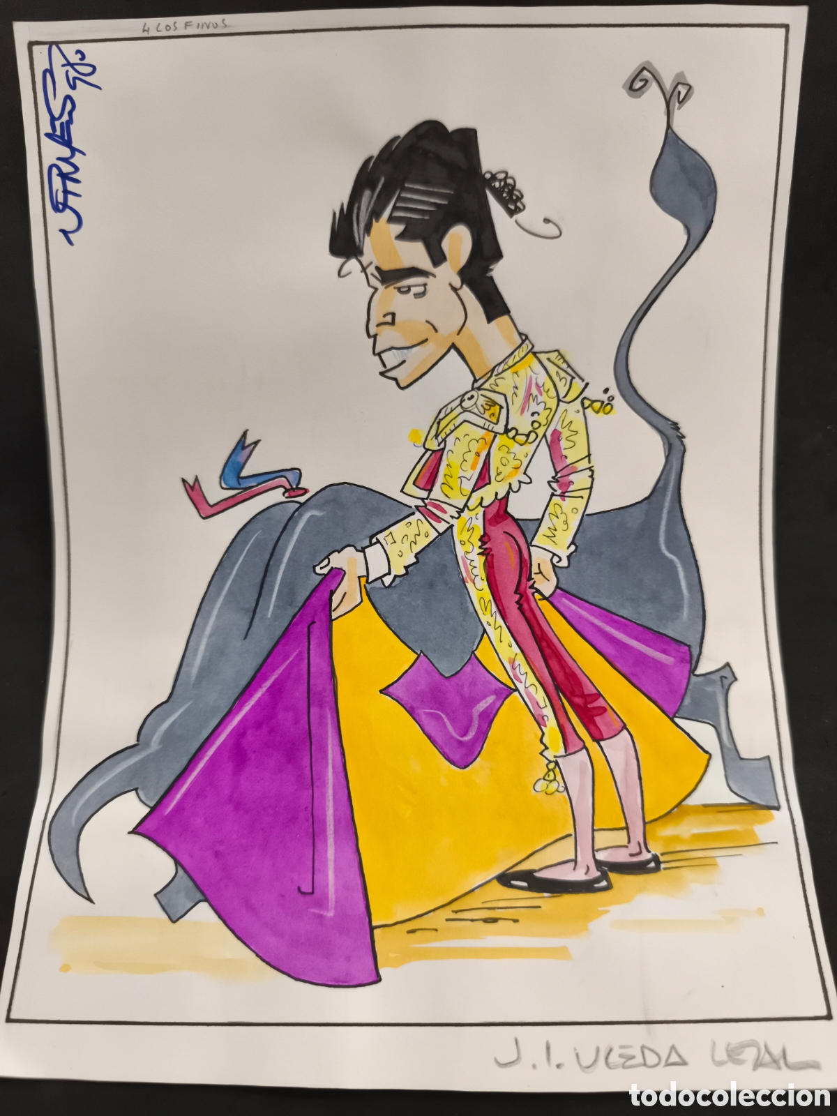 Tauromaquia: Dibujo original toreo, Vinyes, Uceda Leal 30 x 23cm