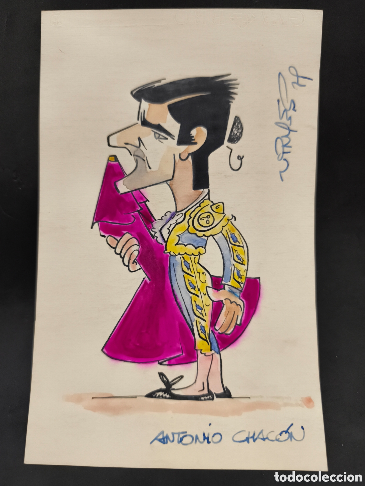 Tauromaquia: Dibujo original toreo, Vinyes, Antonio Chacon 22 x14cm