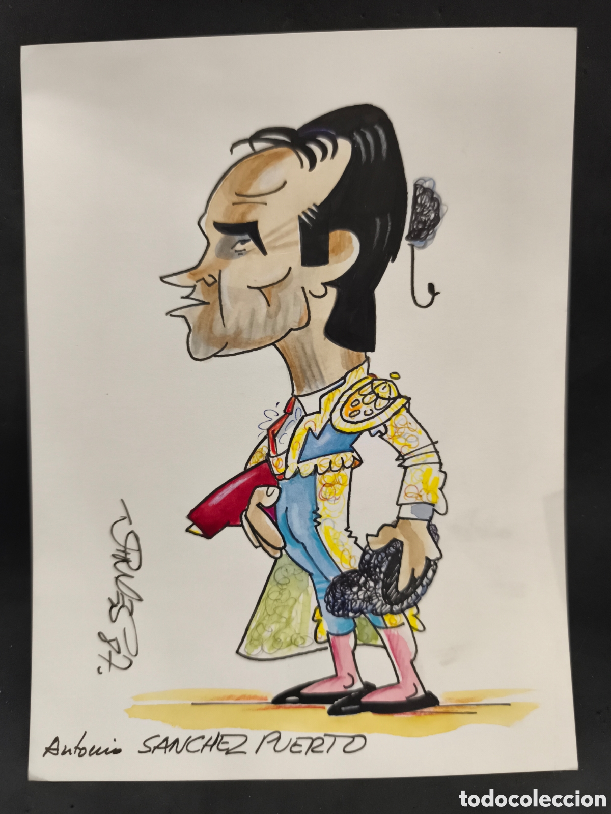 Tauromaquia: Dibujo original toreo, Vinyes, Antonio S&aacute;nchez puertos 21x16cm
