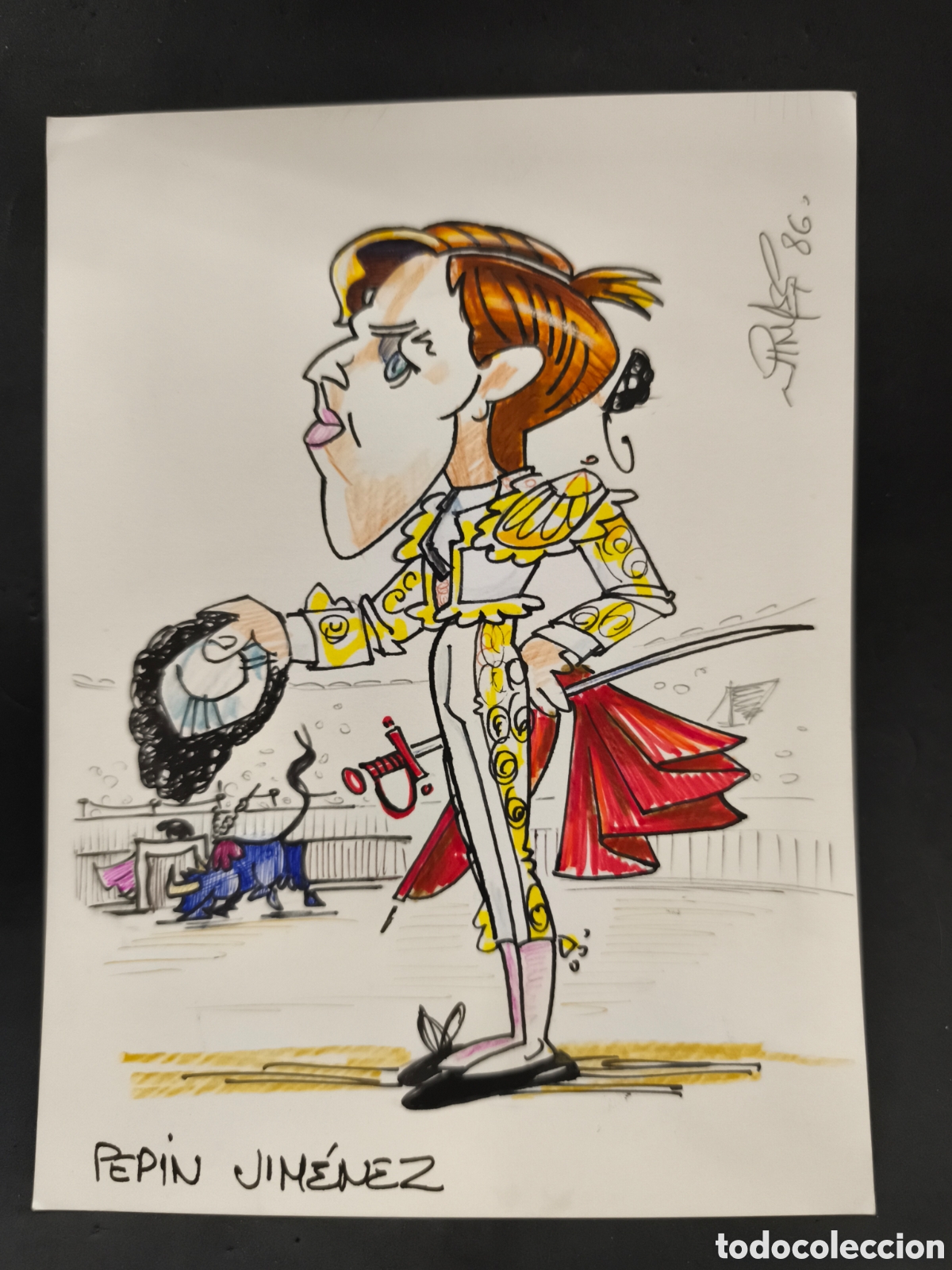 Tauromaquia: Dibujo original toreo, Vinyes, Pep&iacute;n Jim&eacute;nez 21x16cm