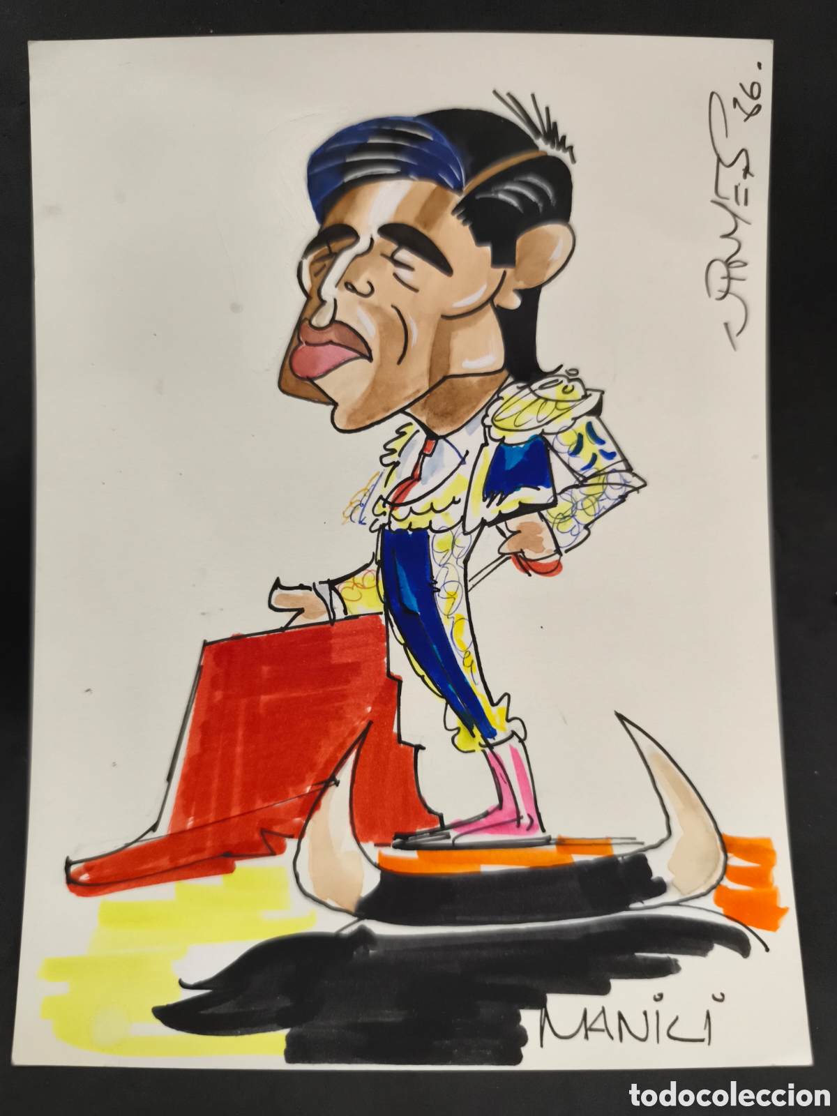 Tauromaquia: Dibujo original toreo, Vinyes, manili 21x16cm
