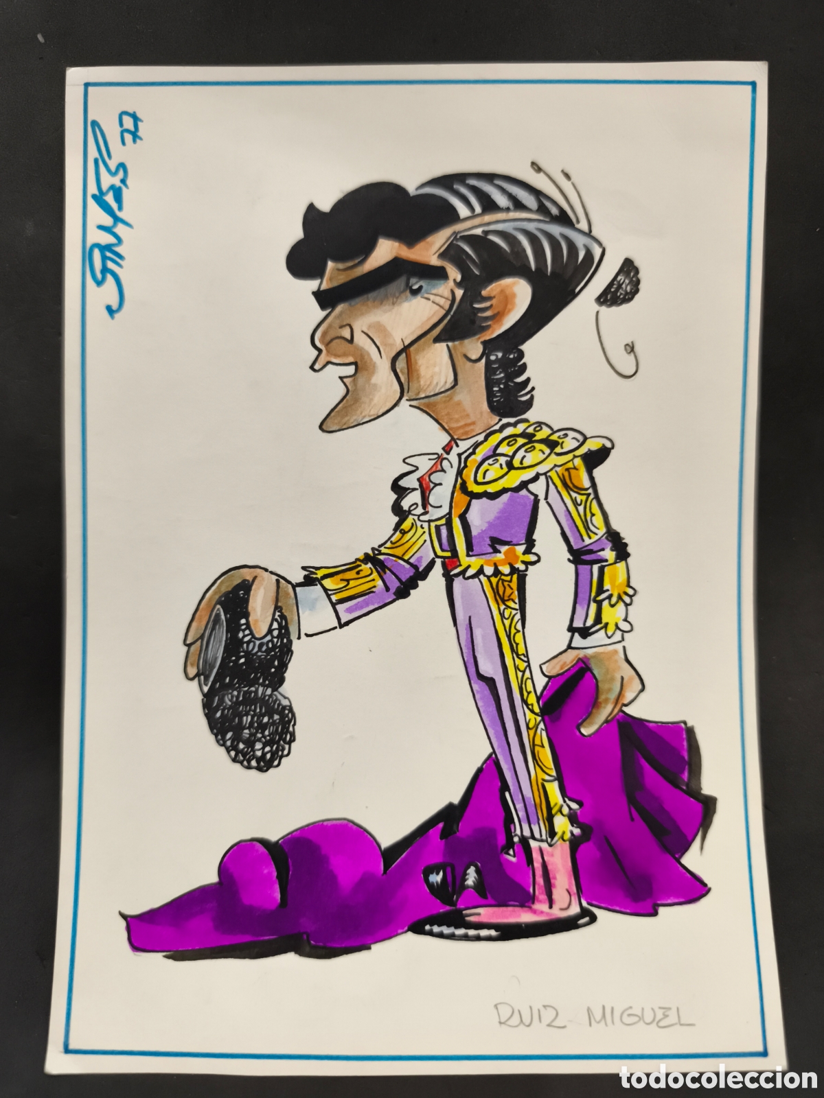 Tauromaquia: Dibujo original toreo, Vinyes, Ruiz Miguel 21x16cm