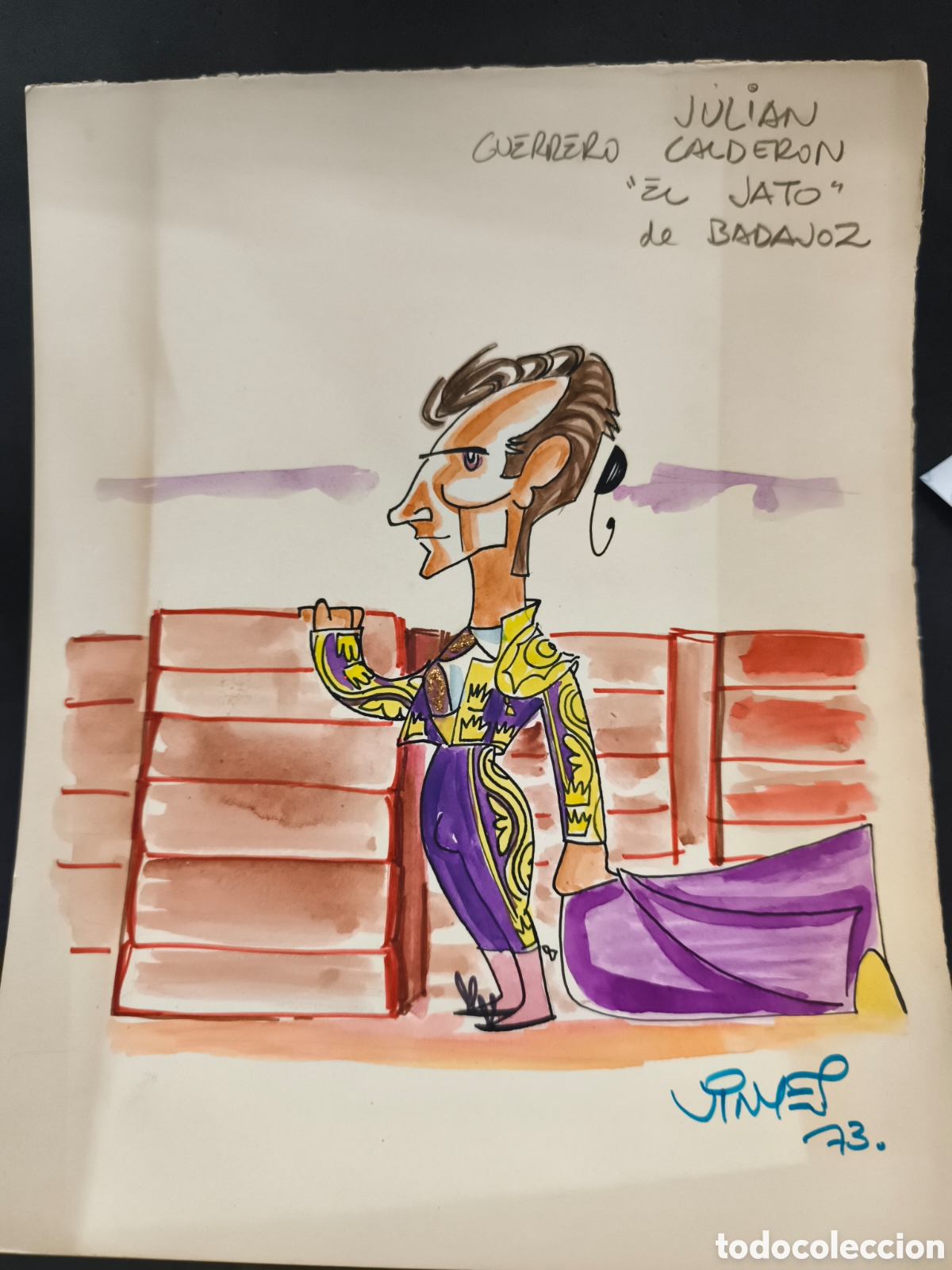 Tauromaquia: Dibujo original toreo, El Jato 32x26cm