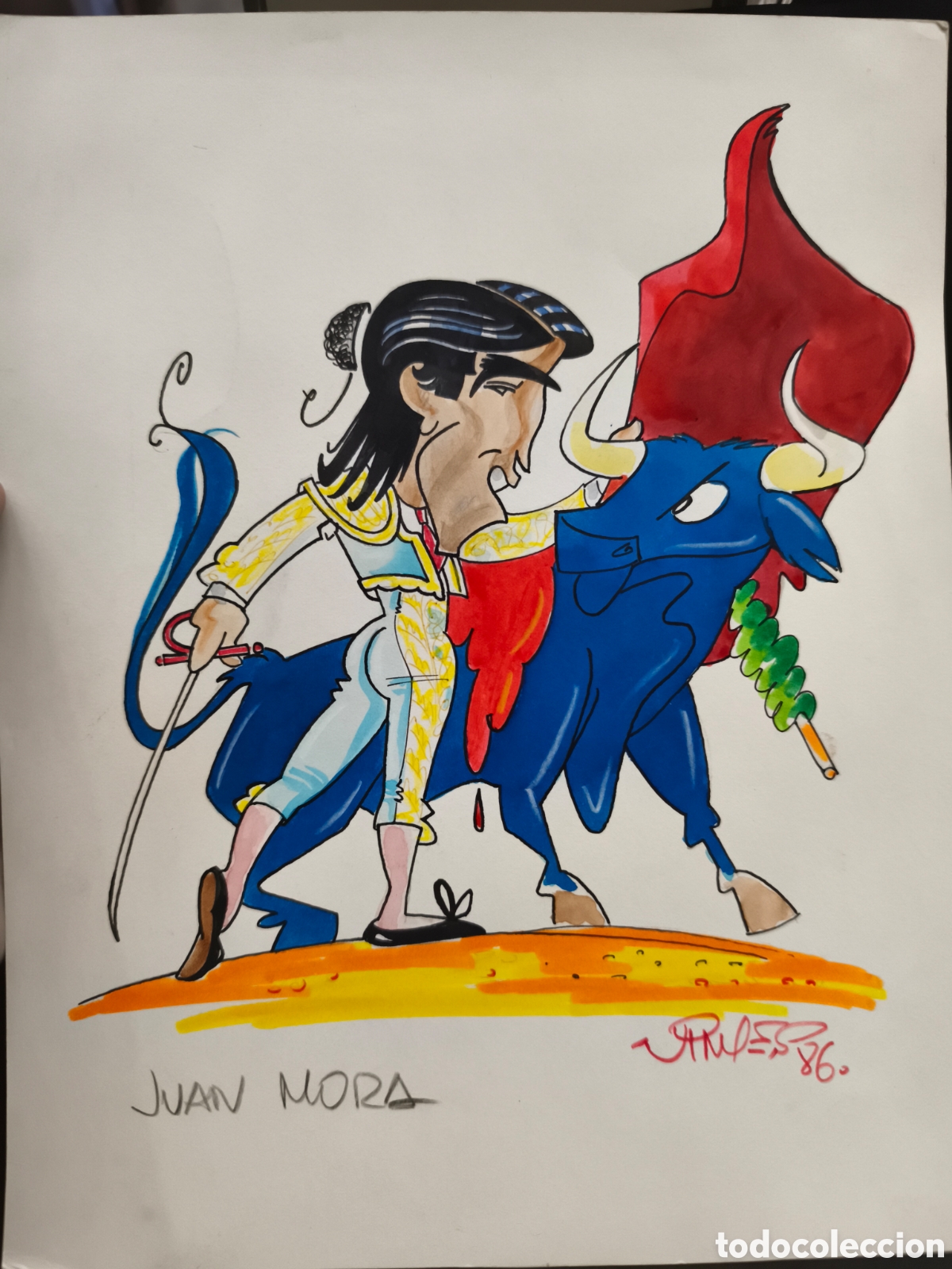 Tauromaquia: Dibujo original toreo, Juan Mora 31x25cm