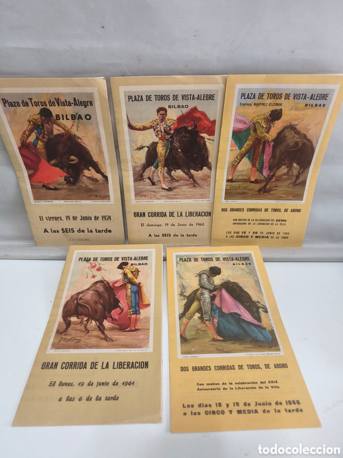 Stierkampf: CONJUNTO DE 5 FOLLETOS D&Iacute;PTICOS DE MANO PUBLICITARIOS. PLAZA DE TOROS DE VISTA-ALEGRE BILBAO. A&Ntilde;OS 6