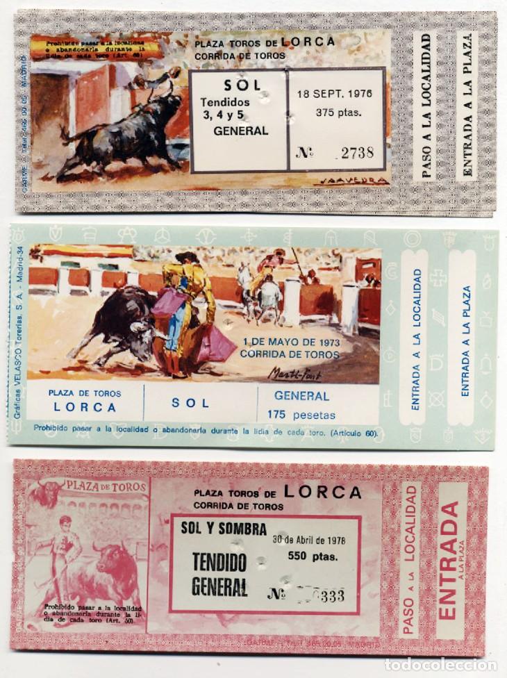 Tauromaquia: TRES ENTRADAS PLAZA DE TOROS DE LORCA A&Ntilde;OS 1973 - 1976 - 1978 MUY BUEN ESTADO