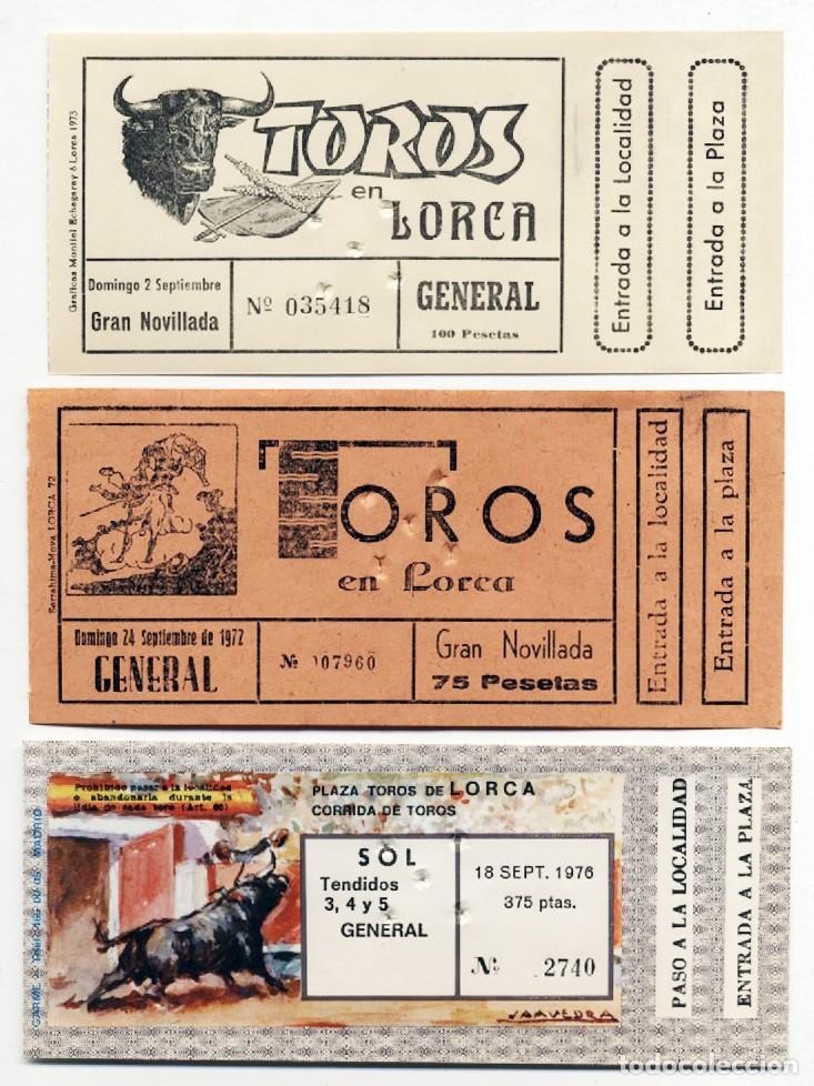 Tauromaquia: TRES ENTRADAS PLAZA DE TOROS DE LORCA A&Ntilde;OS 1972 - 1974 - 1976 MUY BUEN ESTADO