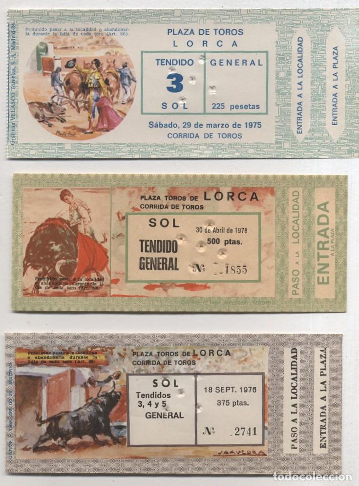 Tauromaquia: TRES ENTRADAS PLAZA DE TOROS DE LORCA A&Ntilde;OS 1975 - 1976 - 1978 MUY BUEN ESTADO