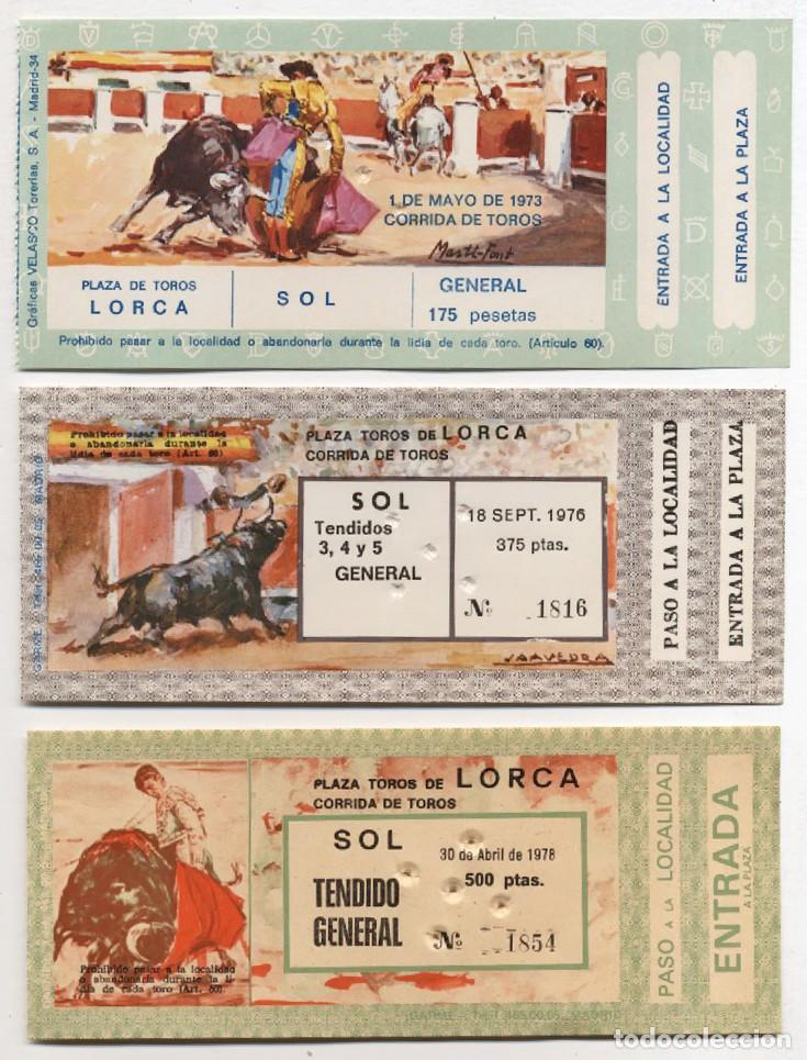 Tauromaquia: TRES ENTRADAS PLAZA DE TOROS DE LORCA A&Ntilde;OS 1973 - 1976 - 1978 MUY BUEN ESTADO