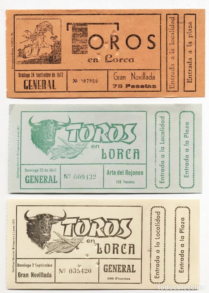 Tauromaquia: TRES ENTRADAS PLAZA DE TOROS DE LORCA A&Ntilde;OS 1972 - 1974 - 1976 MUY BUEN ESTADO