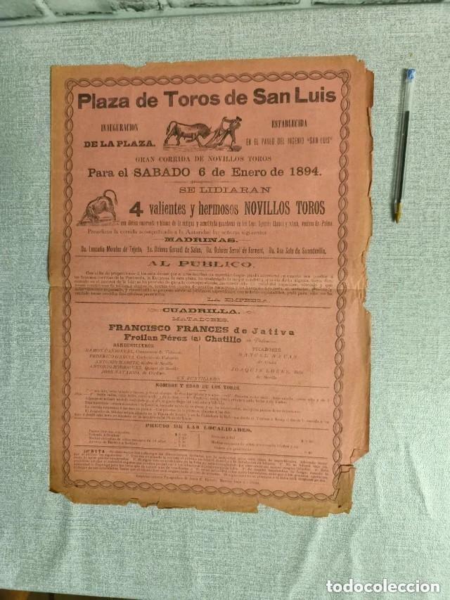 Tauromaquia: Cartel anunciando la inauguraci&oacute;n de la Plaza de Toros de San Luis en 1894. M&eacute;xico - muy raro