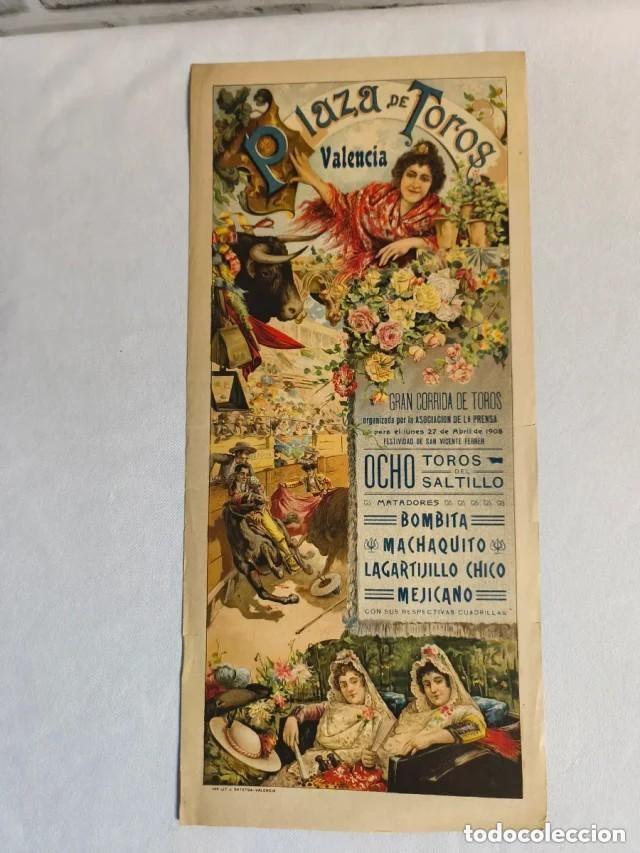 Tauromaquia: Cartel de 1908 Plaza Toros Valencia Corrida Asoc. Prensa. Machaquito Lagartijillo Chico Bombita