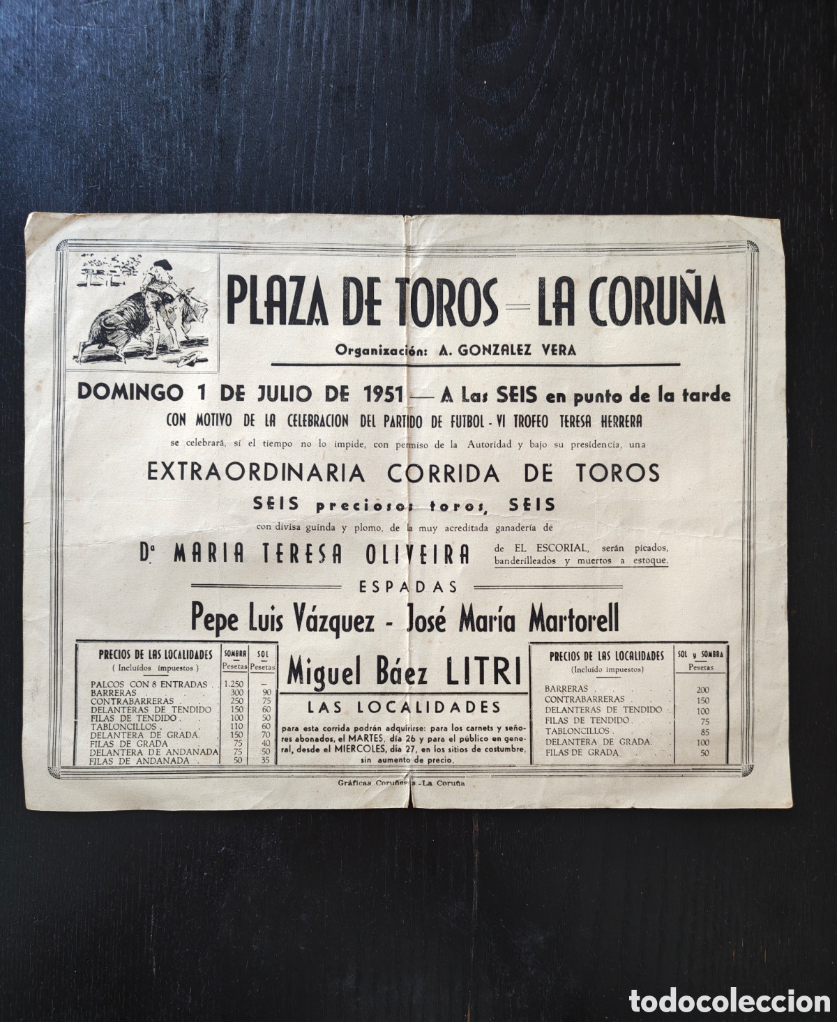 Tauromaquia: Cartel original taurino 1951