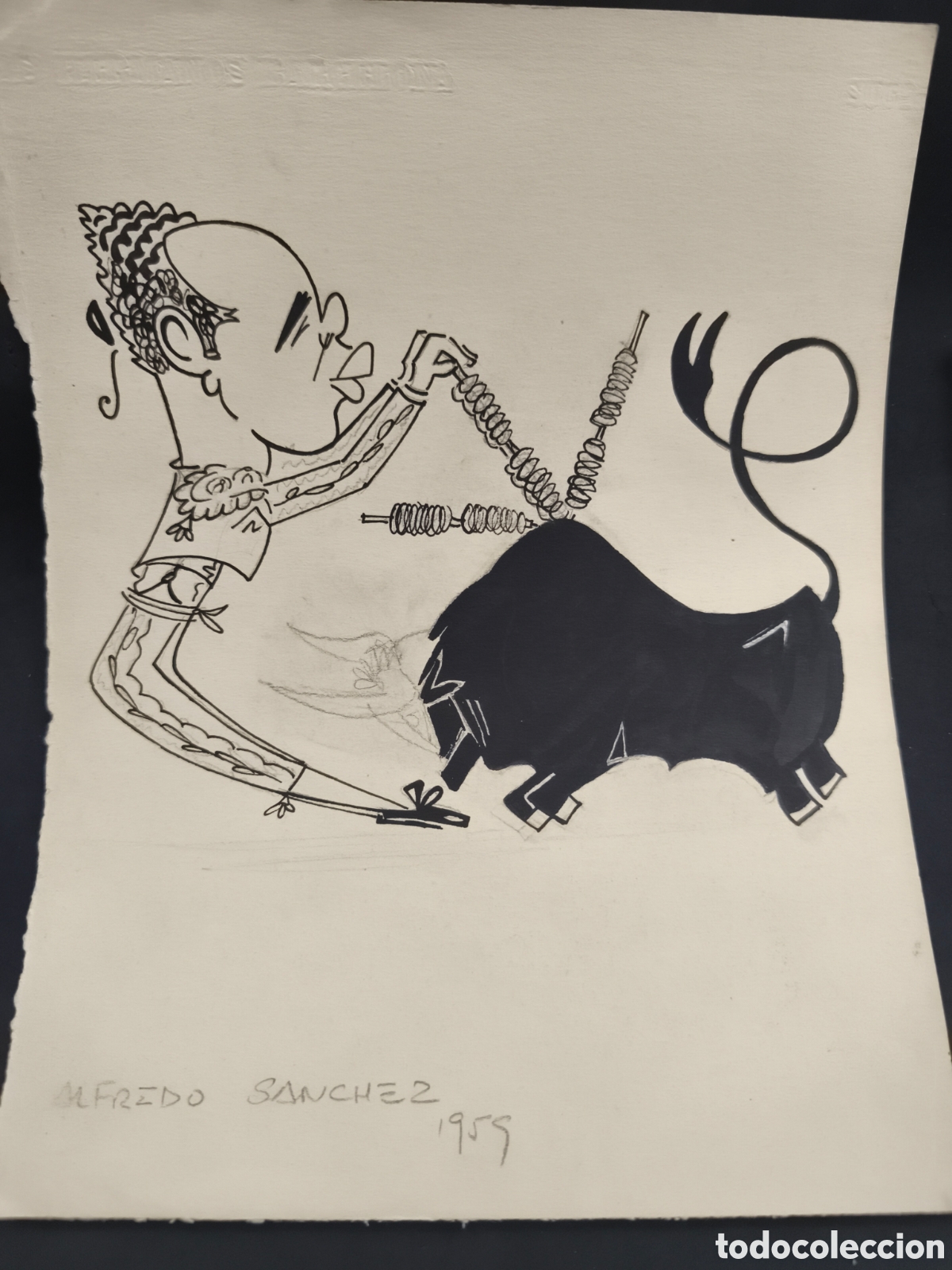 Tauromaquia: dibujo original Toreo, Vinyes, Alfredo S&aacute;nchez 33cm x 25cm
