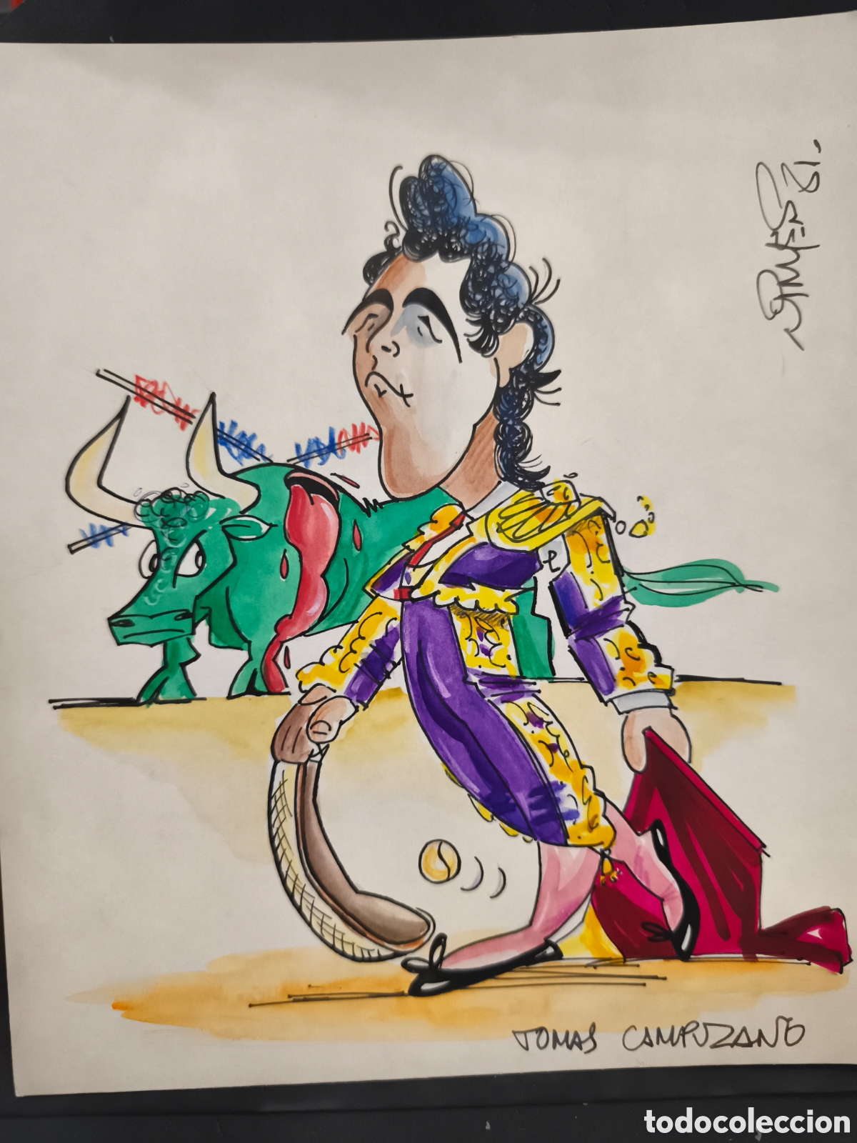 Tauromaquia: dibujo original Toreo, Vinyes, Tom&aacute;s Campuzano 31cm x 26cm