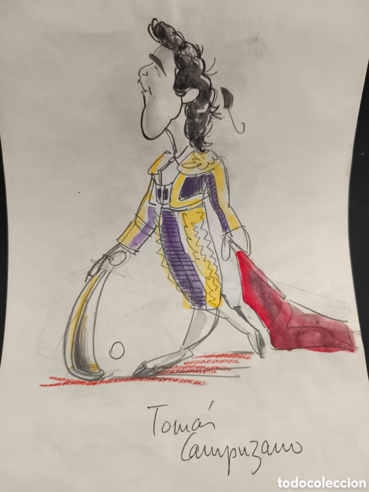Tauromaquia: dibujo original Toreo, Vinyes, Tom&aacute;s Campuzano 30cm x 21cm