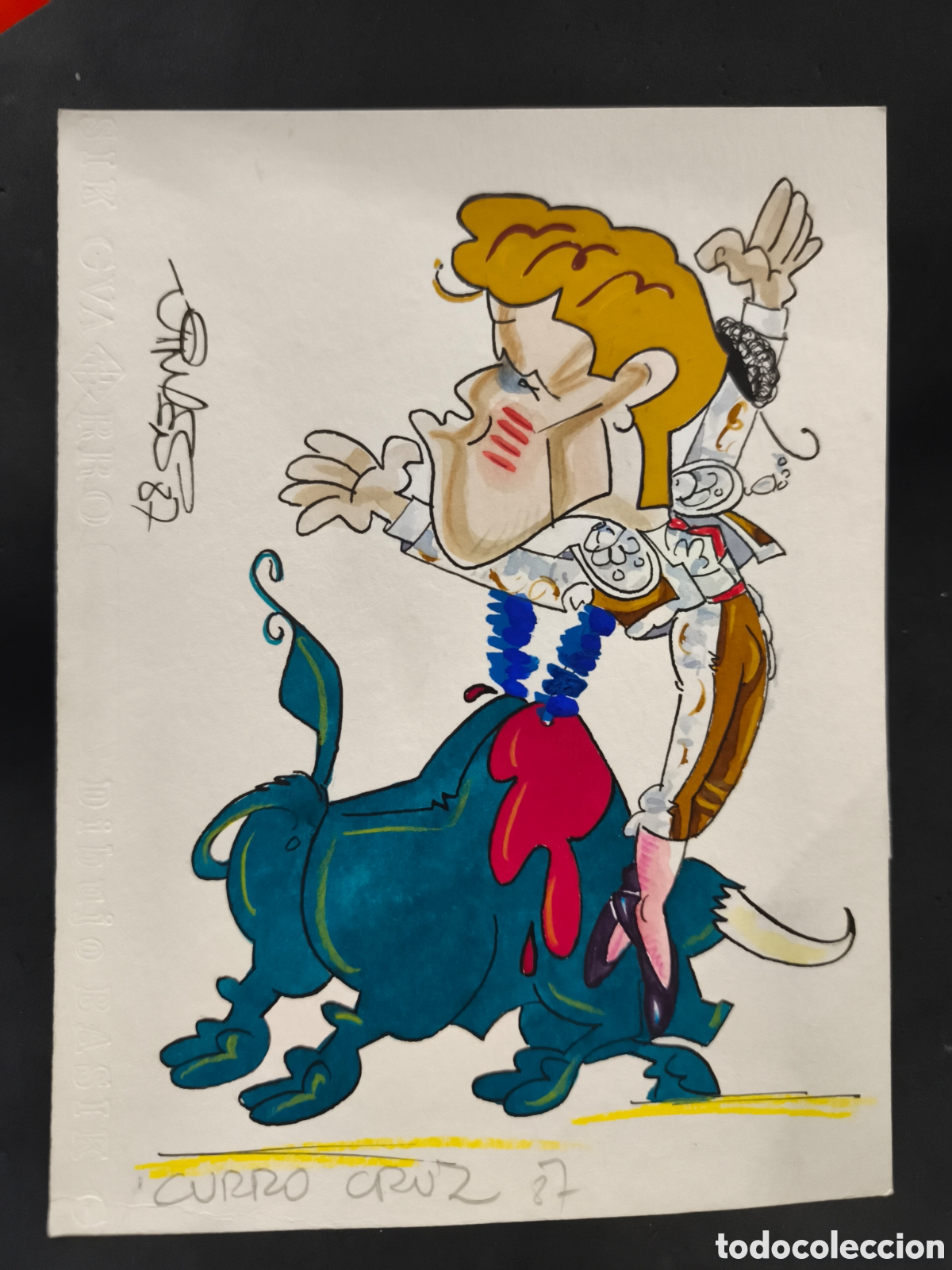 Tauromaquia: Dibujo original toreo, Vinyes, curro cruz, 25cm x 19cm