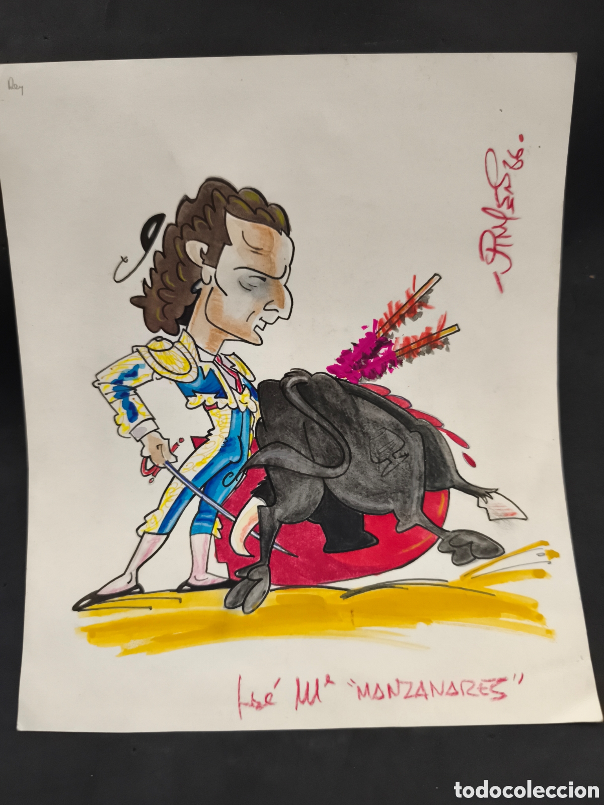 Tauromaquia: Dibujo original toreo, Vinyes, Manzanares 25cm x 21cm